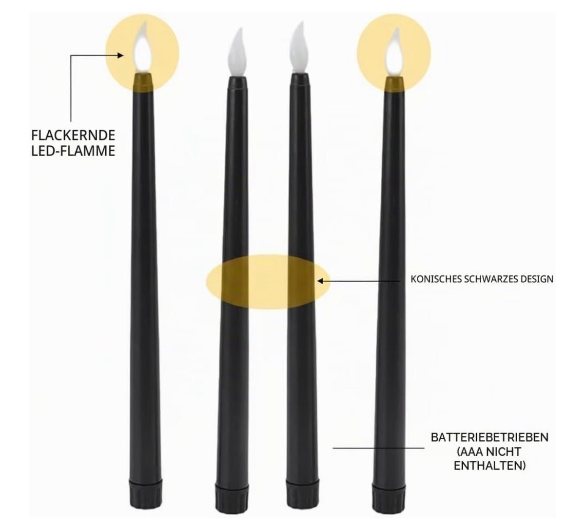 Stabkerze Led 4er-Set in Farbe schwarz